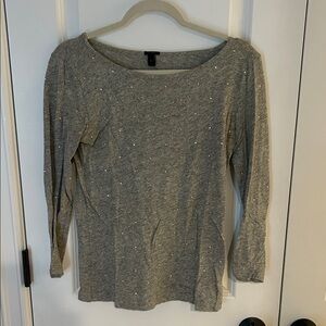 J.Crew Boatneck Gray 3/4 Sleeve Top with Sparkle Accents